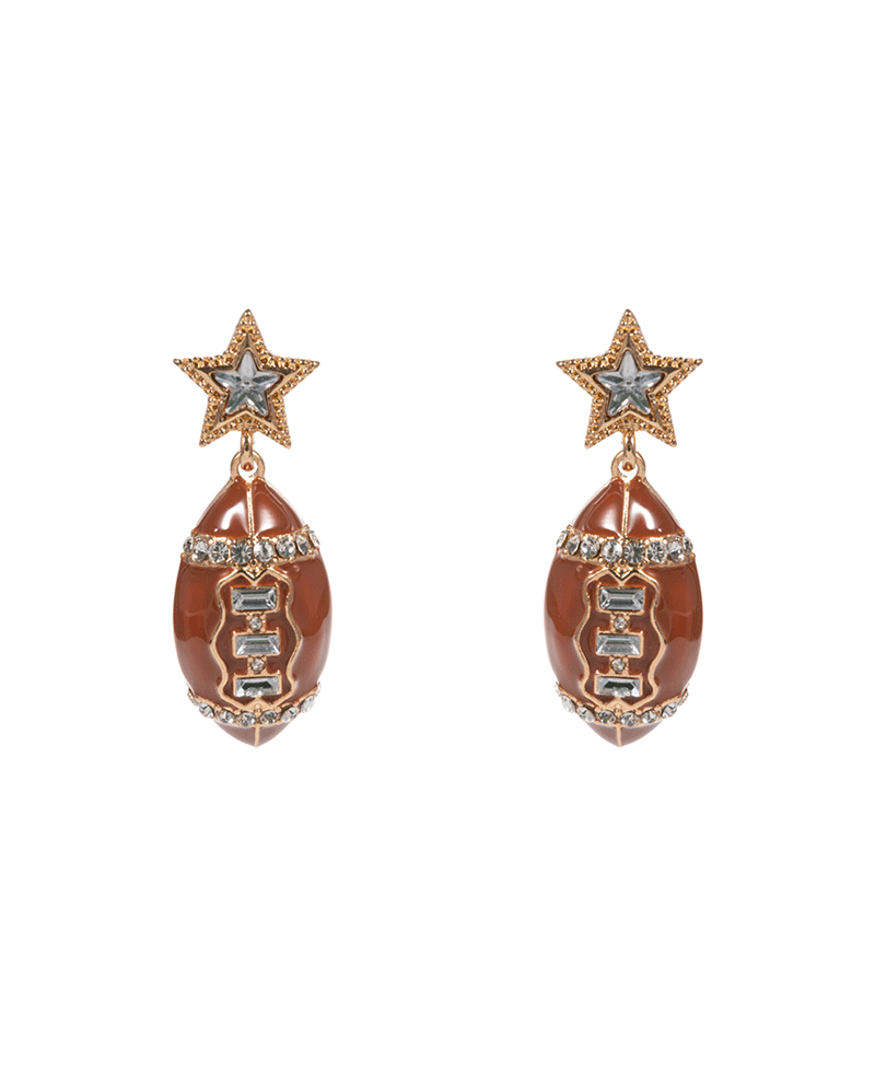 Enameled Football w/ Stone Star Earring - 1.75"