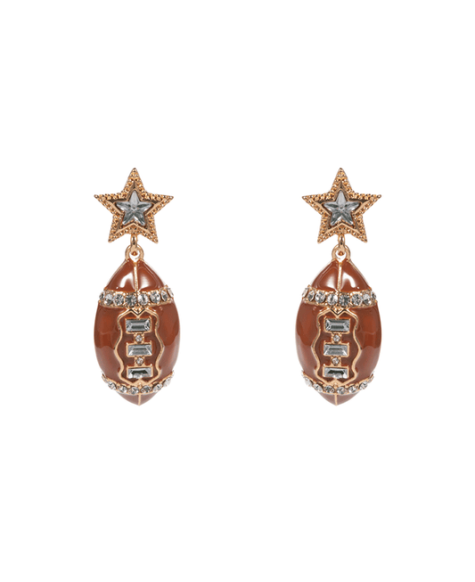 Enameled Football w/ Stone Star Earring - 1.75"