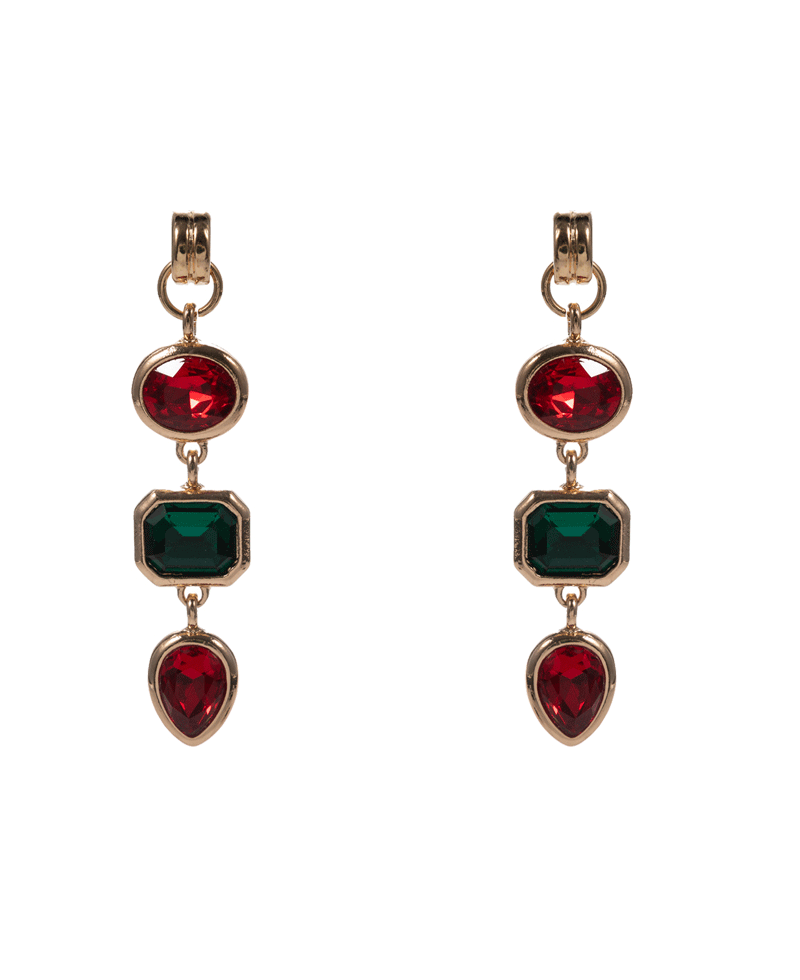 Christmas Color Mixed Glass Stone Hypo Drop Earring - 2.5"