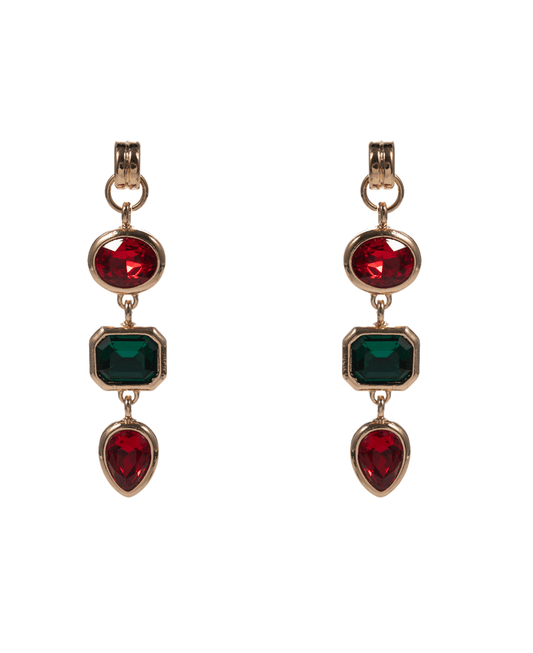 Christmas Color Mixed Glass Stone Hypo Drop Earring - 2.5"