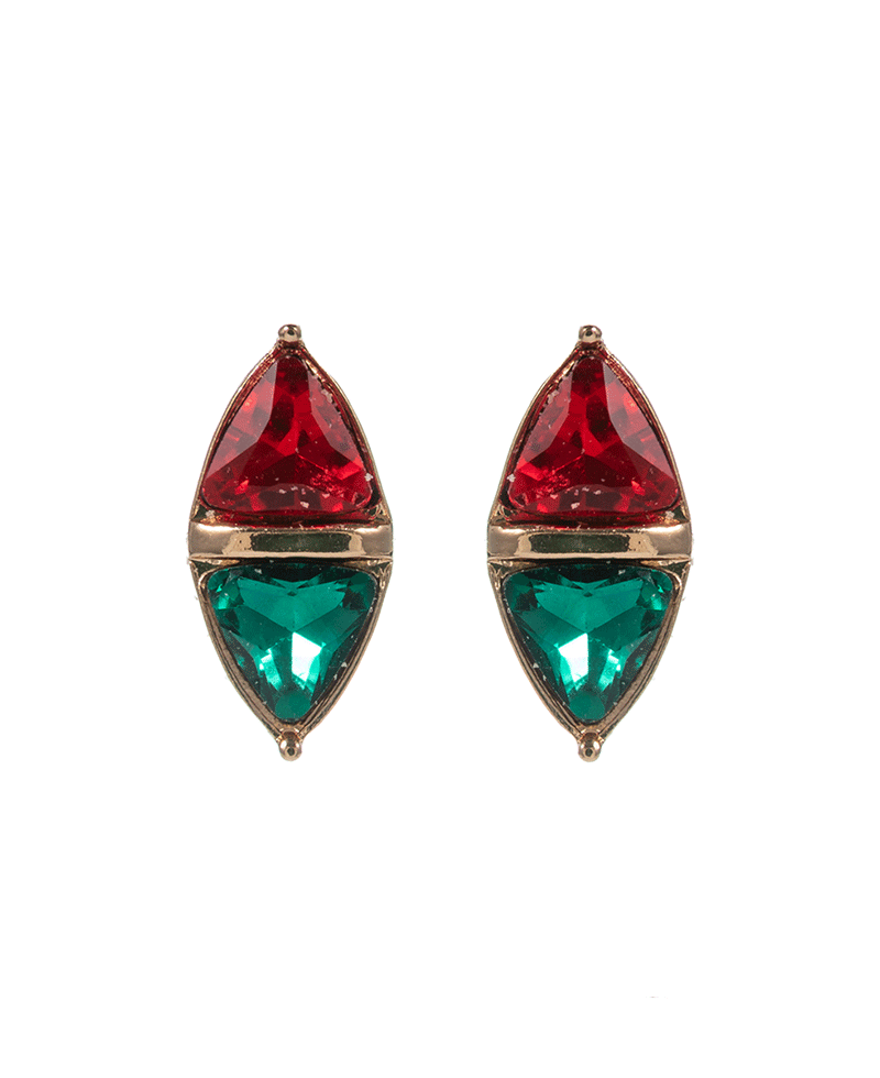 Christmas Color Mixed Glass Stone Hypo Earring - 0.75"