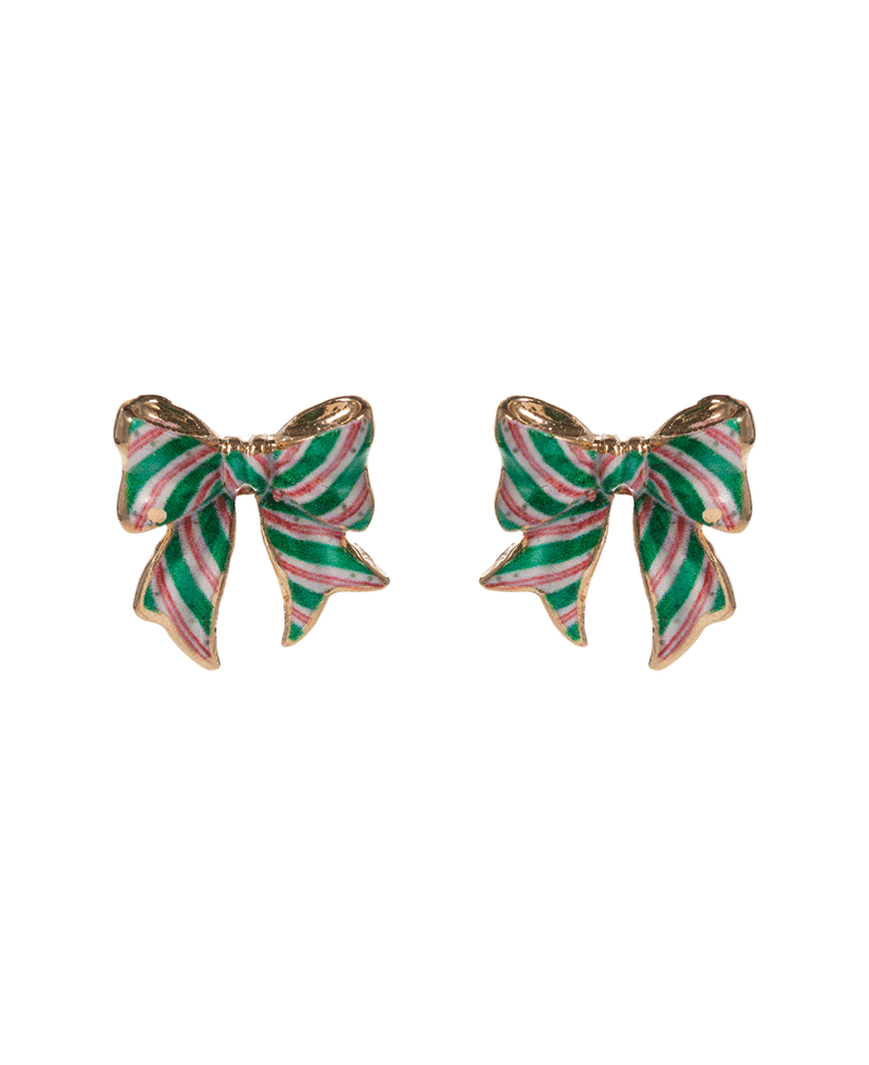 Christmas Pattern Bow Hypo Earring - 0.75"