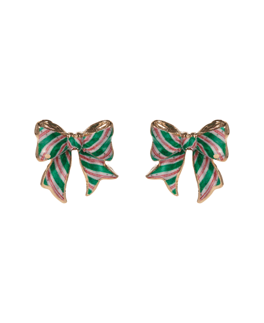 Christmas Pattern Bow Hypo Earring - 0.75"