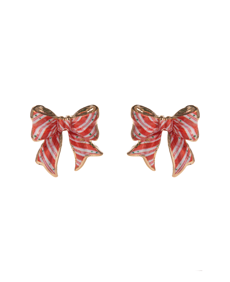 Christmas Pattern Bow Hypo Earring - 0.75"