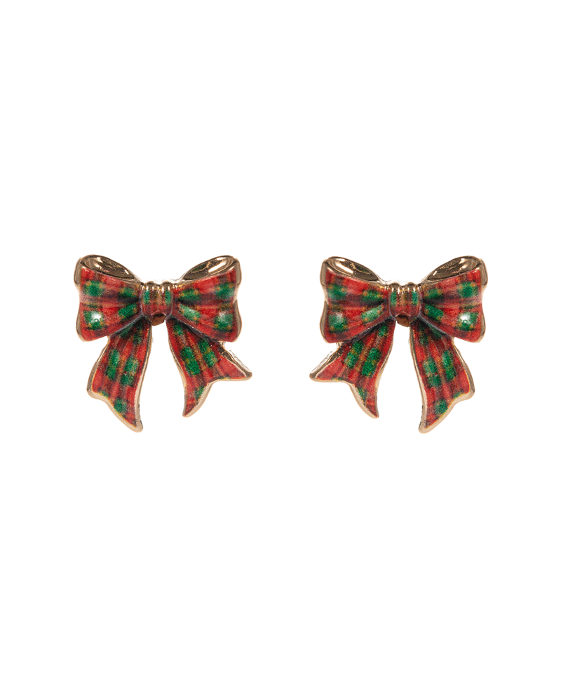 Christmas Pattern Bow Hypo Earring - 0.75"