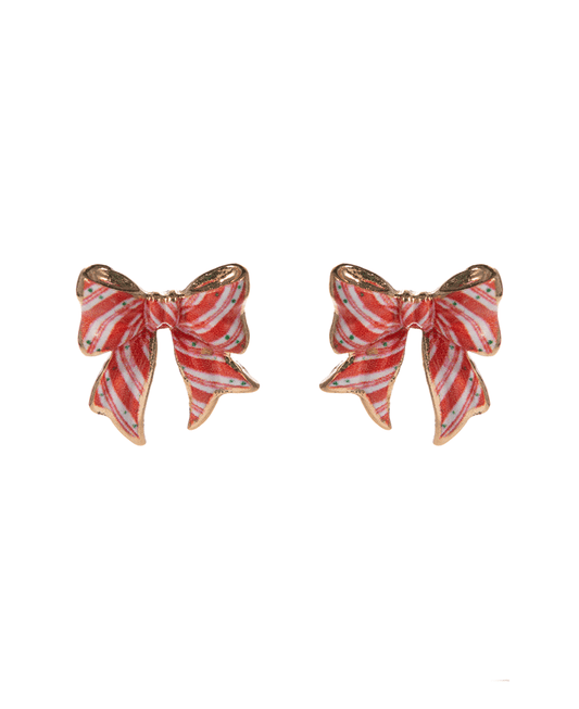 Christmas Pattern Bow Hypo Earring - 0.75"