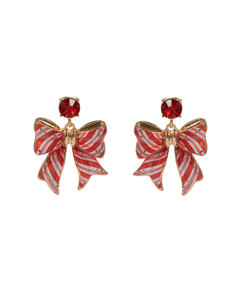 Christmas Pattern Bow Hypo w/ Crystal Earring - 1.5"