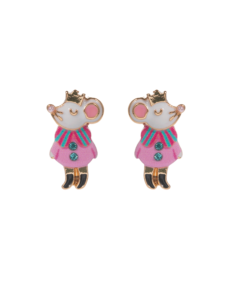 Mouse King Shaped Enamel Hypo Earring - 0.75"