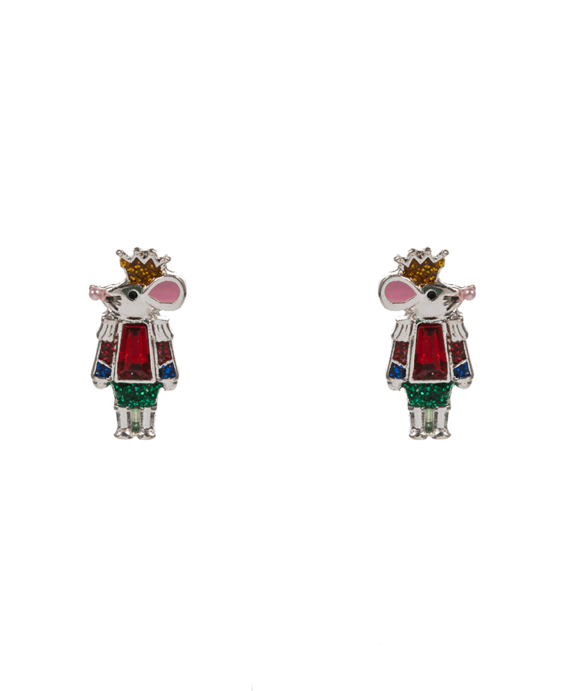 Mouse King Enamel w/ Stone Detail Hypo Earring - 0.75"