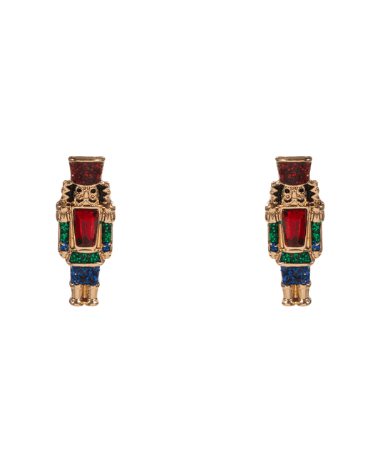 Nutcracker Enamel w/ Stone Detail Hypo Earring - 0.75"