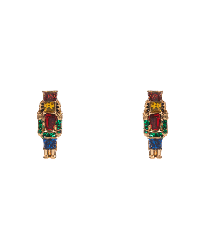 Nutcracker Enamel w/ Stone Detail Hypo Earring - 0.5"