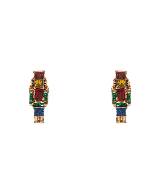 Nutcracker Enamel w/ Stone Detail Hypo Earring - 0.5"