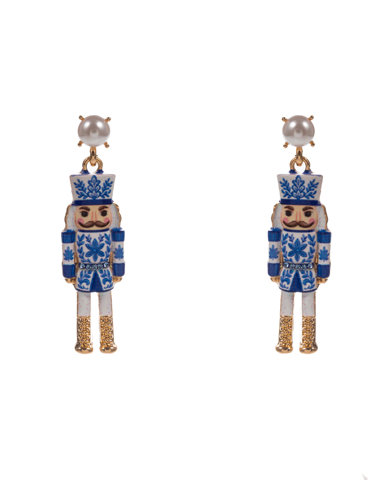 Nutcracker Enamel w/ Pattern Drop Hypo Earring - 1.75"