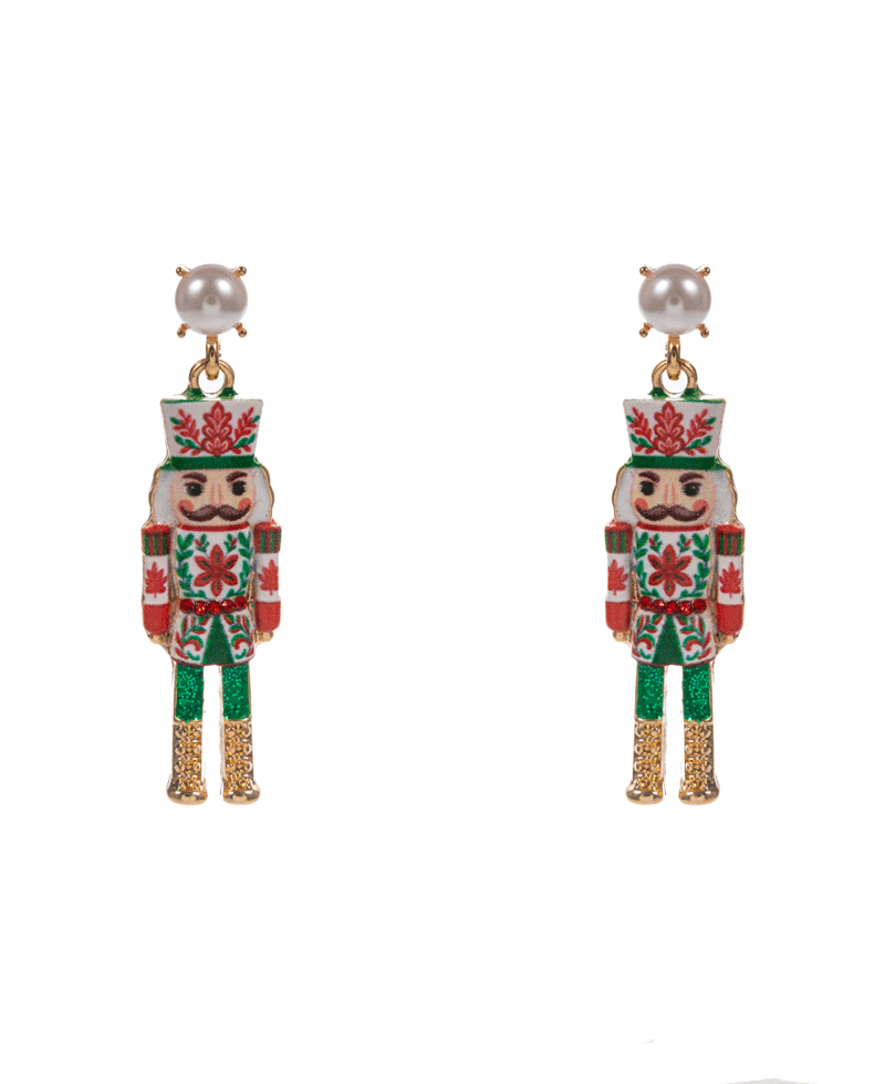 Nutcracker Enamel w/ Pattern Drop Hypo Earring - 1.75"