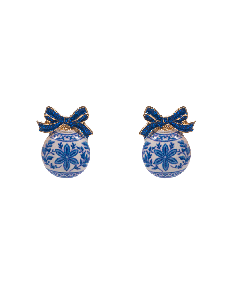 Chinoiserie Ornament Bow Earring - 0.75"