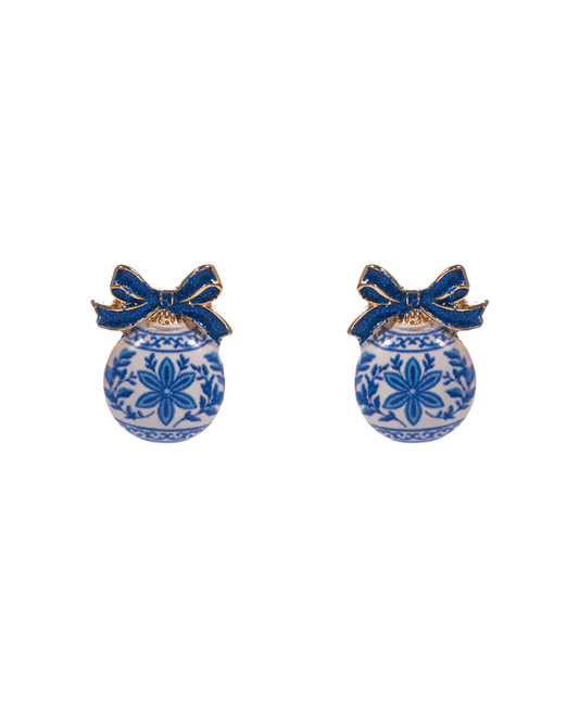 Chinoiserie Ornament Bow Earring - 0.75"