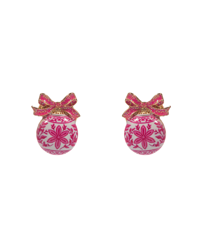 Chinoiserie Ornament Bow Earring - 0.75"