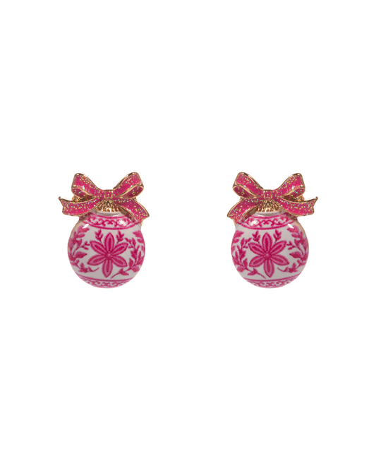 Chinoiserie Ornament Bow Earring - 0.75"