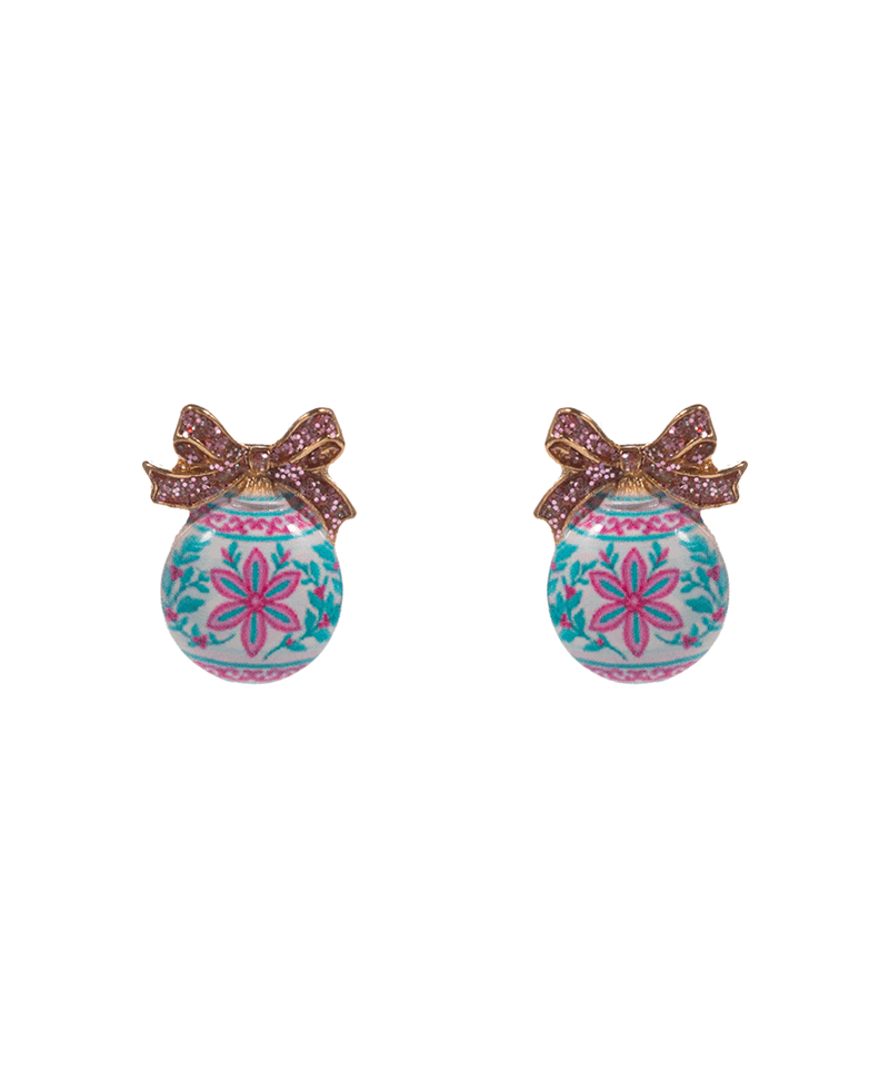 Chinoiserie Ornament Bow Earring - 0.75"