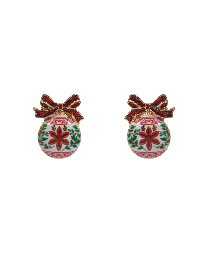 Chinoiserie Ornament Bow Earring - 0.75"
