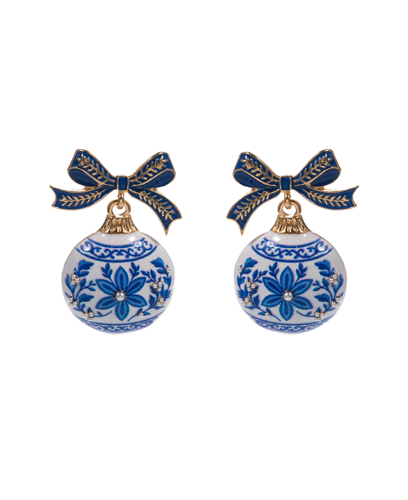 Chinoiserie Ornament Bow Drop Earring - 1.75"