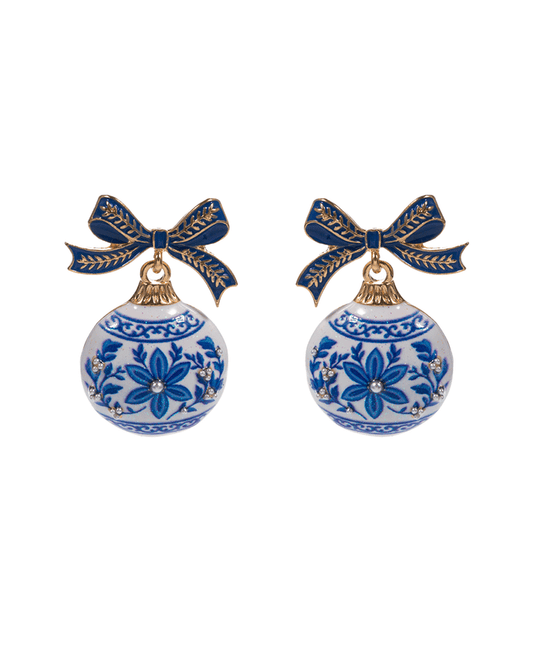Chinoiserie Ornament Bow Drop Earring - 1.75"