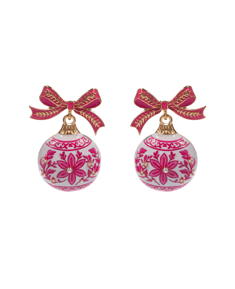 Chinoiserie Ornament Bow Drop Earring - 1.75"