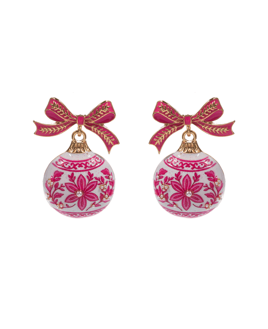 Chinoiserie Ornament Bow Drop Earring - 1.75"