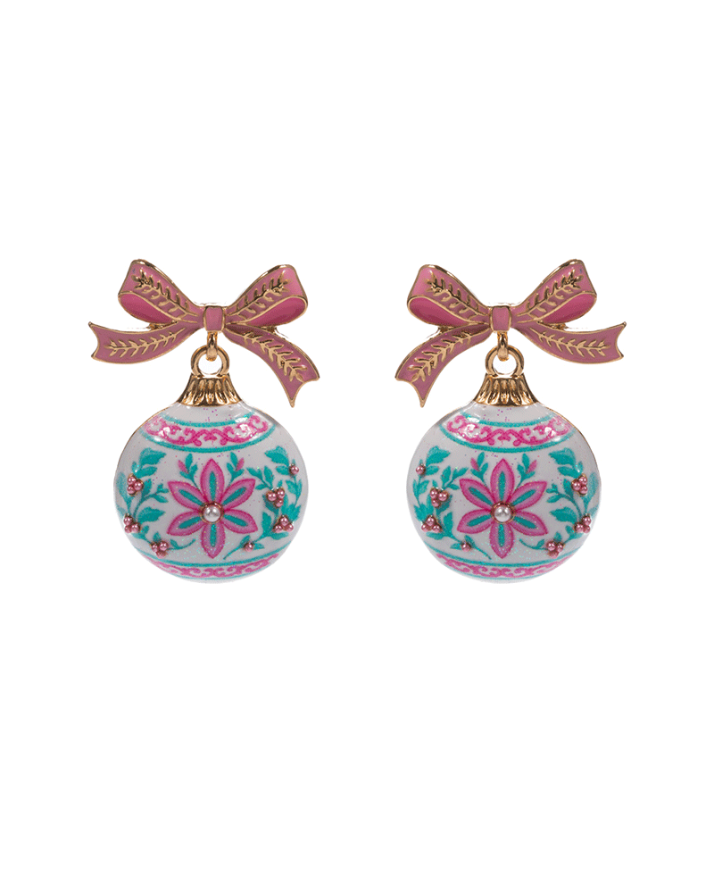 Chinoiserie Ornament Bow Drop Earring - 1.75"