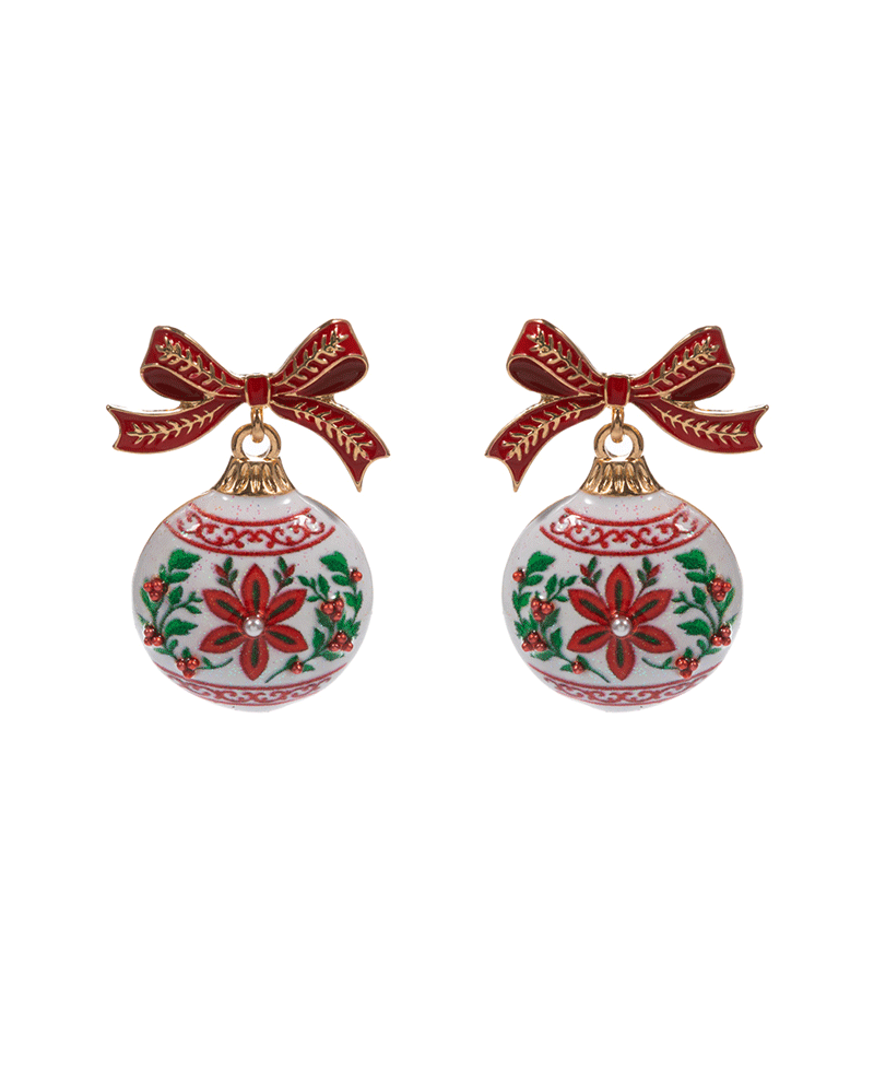 Chinoiserie Ornament Bow Drop Earring - 1.75"