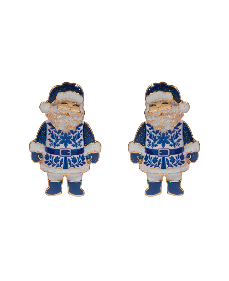 Santa Claus Enamel w/ Pattern Hypo Earring - 1.75"