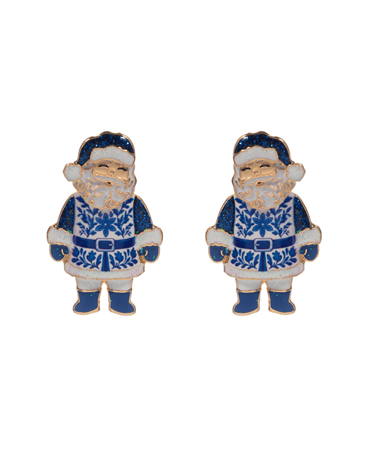 Santa Claus Enamel w/ Pattern Hypo Earring - 1.75"
