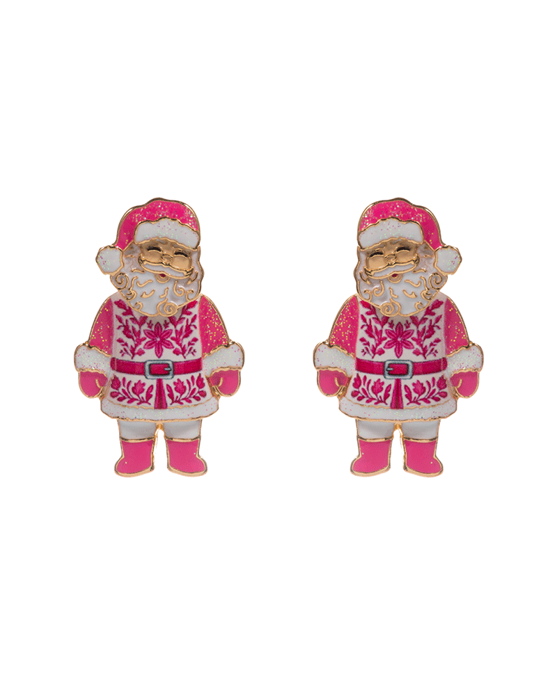 Santa Claus Enamel w/ Pattern Hypo Earring - 1.75"