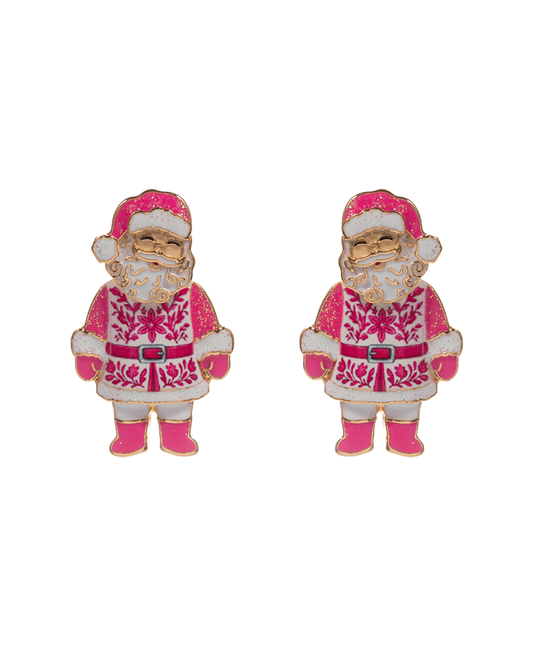 Santa Claus Enamel w/ Pattern Hypo Earring - 1.75"