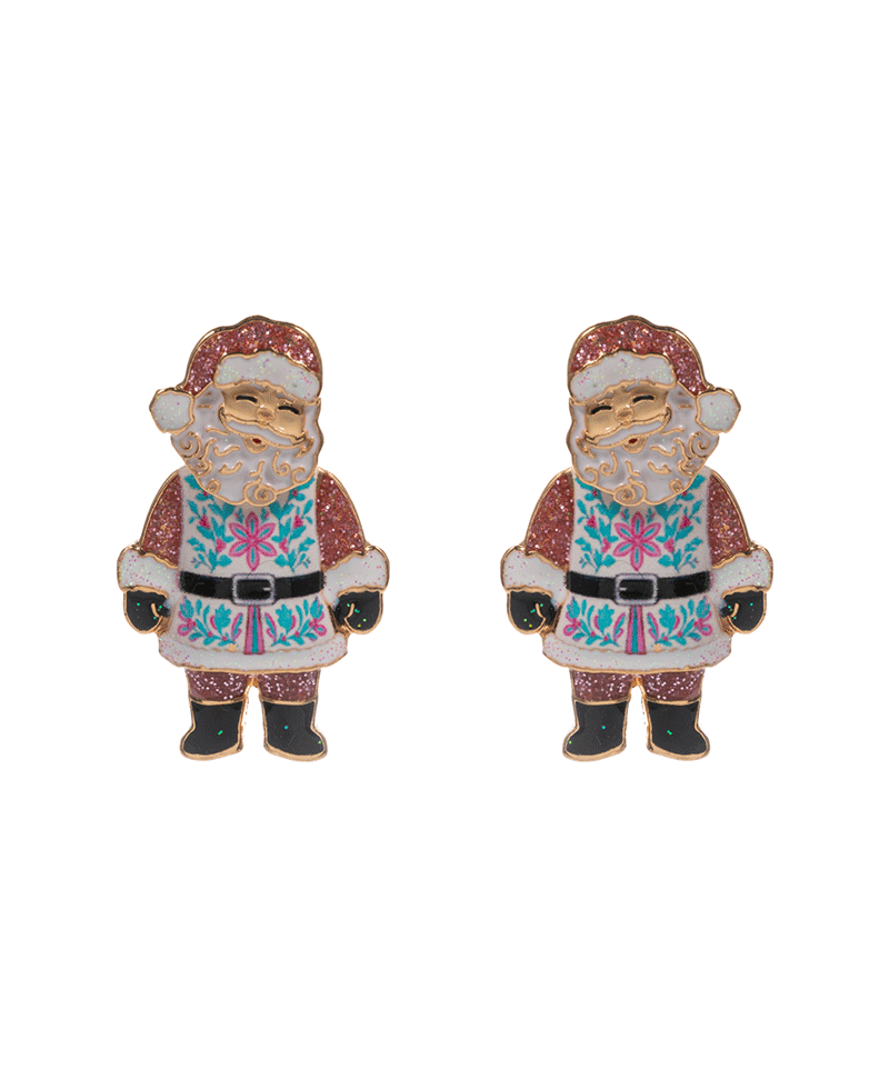 Santa Claus Enamel w/ Pattern Hypo Earring - 1.75"