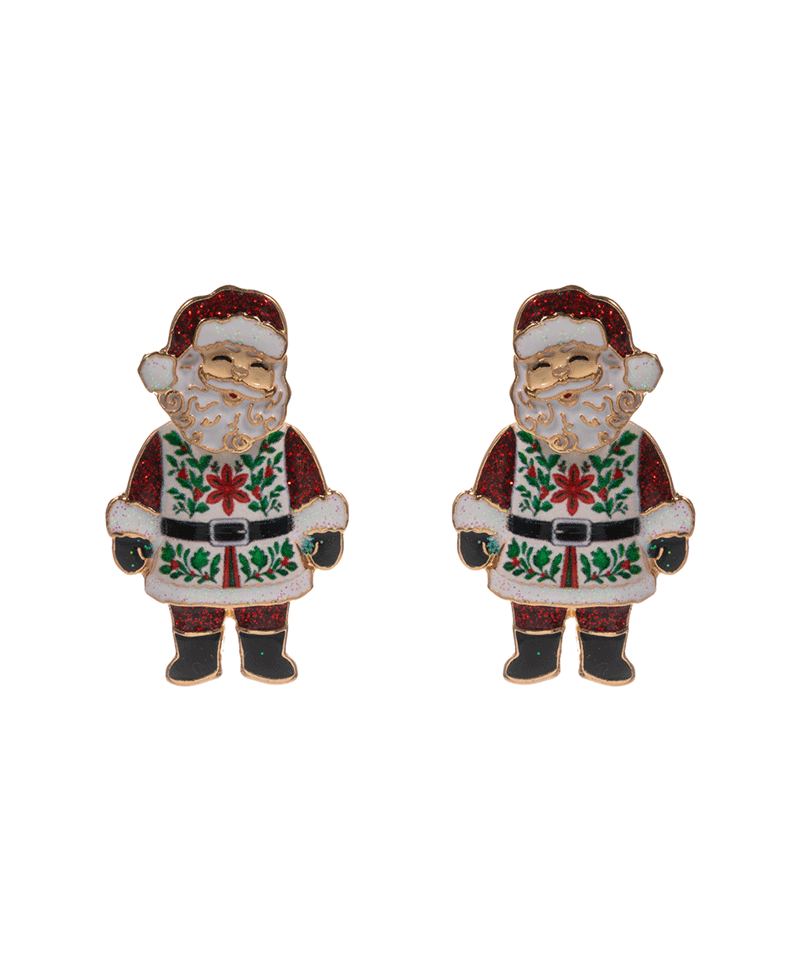 Santa Claus Enamel w/ Pattern Hypo Earring - 1.75"
