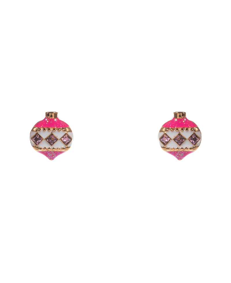 Christmas Ornament Enamel w/ Stone Detail Hypo Earring - 0.5"