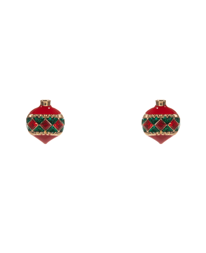 Christmas Ornament Enamel w/ Stone Detail Hypo Earring - 0.5"