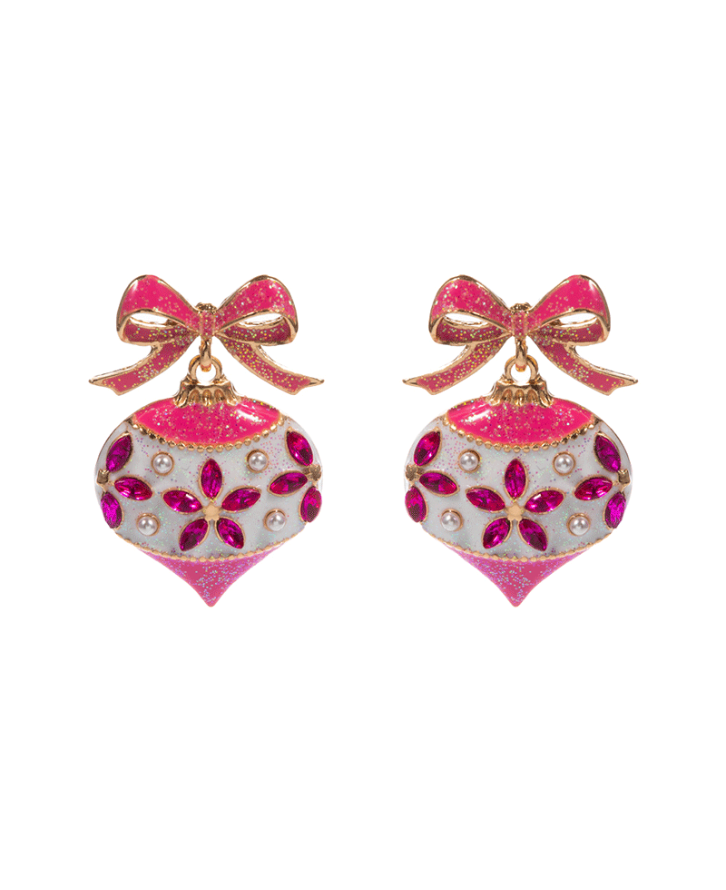 Christmas Ornament Enamel w/ Stone Detail Drop Earring - 1.5"