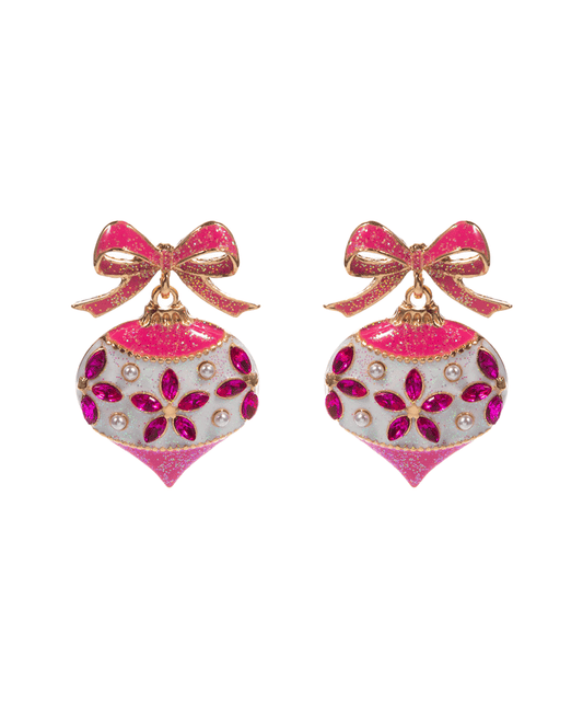 Christmas Ornament Enamel w/ Stone Detail Drop Earring - 1.5"