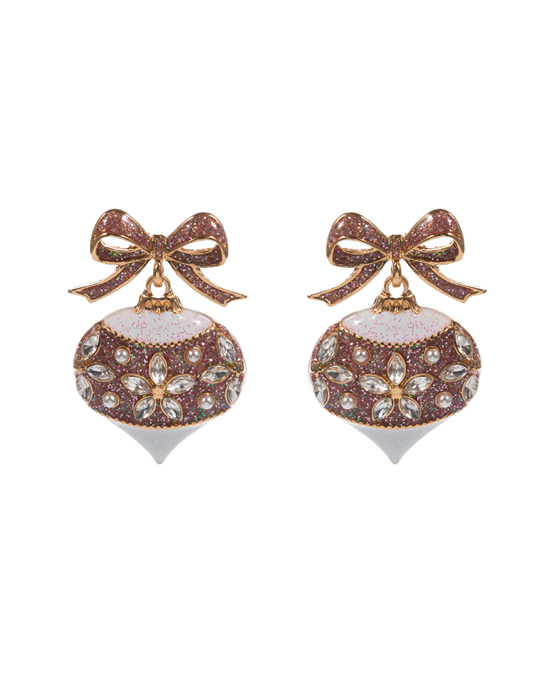 Christmas Ornament Enamel w/ Stone Detail Drop Earring - 1.5"