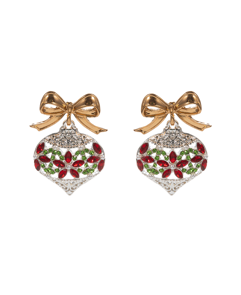 Christmas Ornament Enamel w/ Stone Detail Earring - 1.5"