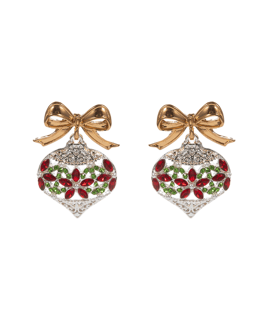 Christmas Ornament Enamel w/ Stone Detail Earring - 1.5"