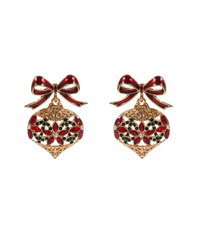 Christmas Ornament Enamel w/ Stone Detail Earring - 1.5"