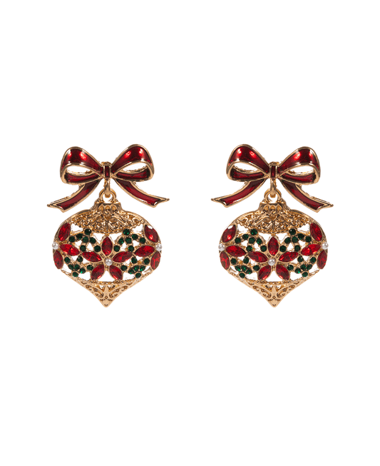 Christmas Ornament Enamel w/ Stone Detail Earring - 1.5"