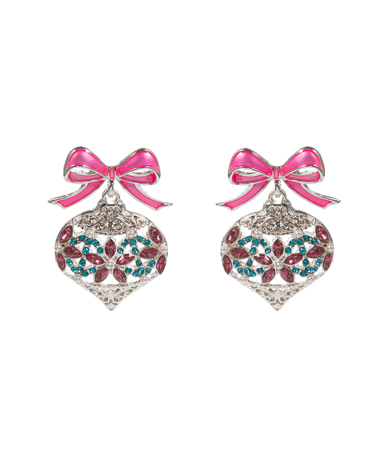 Christmas Ornament Enamel w/ Stone Detail Earring - 1.5"