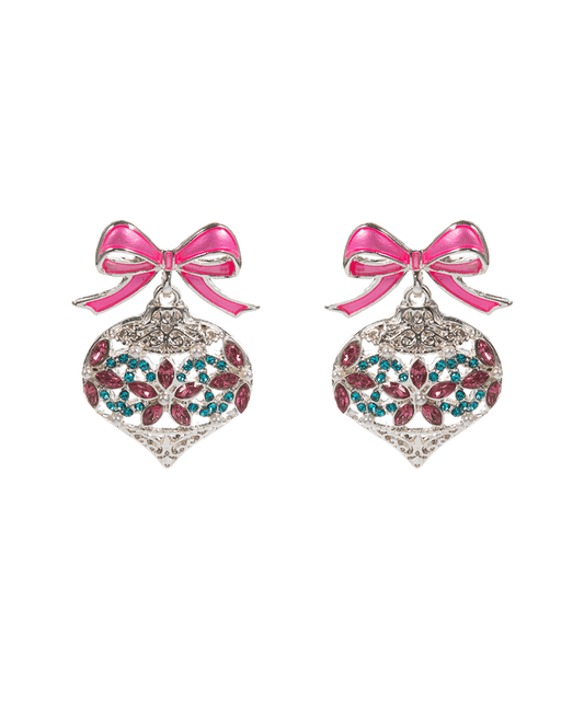Christmas Ornament Enamel w/ Stone Detail Earring - 1.5"