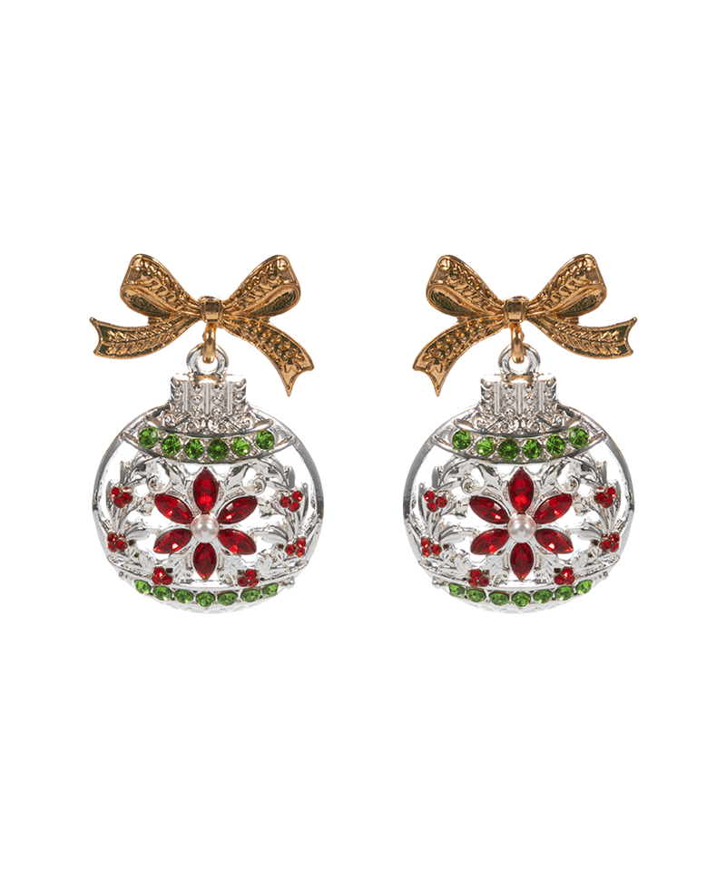 Christmas Ornament Enamel w/ Stone Detail Earring - 1.5"