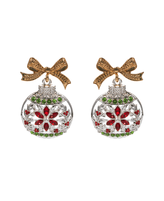 Christmas Ornament Enamel w/ Stone Detail Earring - 1.5"
