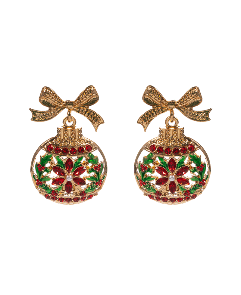 Christmas Ornament Enamel w/ Stone Detail Earring - 1.5"